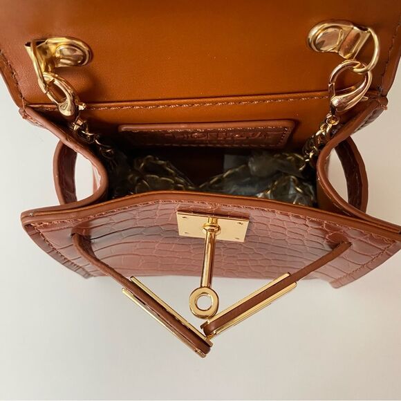 Fashion Nova Faux Crocodile Mini Crossbody Handbag - Cognac - Picture 5 of 6